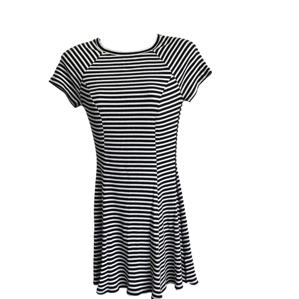 BDG Jackie Flare tee dress black and white striped XS
